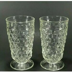 Whitehall Clear by Colony Stacked Cube Flared Iced Tea Footed Glasses Set of 2